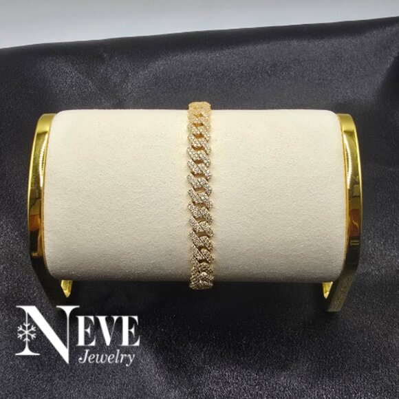 18k Yellow Gold Over Sterling Silver 925 Moissanite Icy Miami Cuban Bracelet